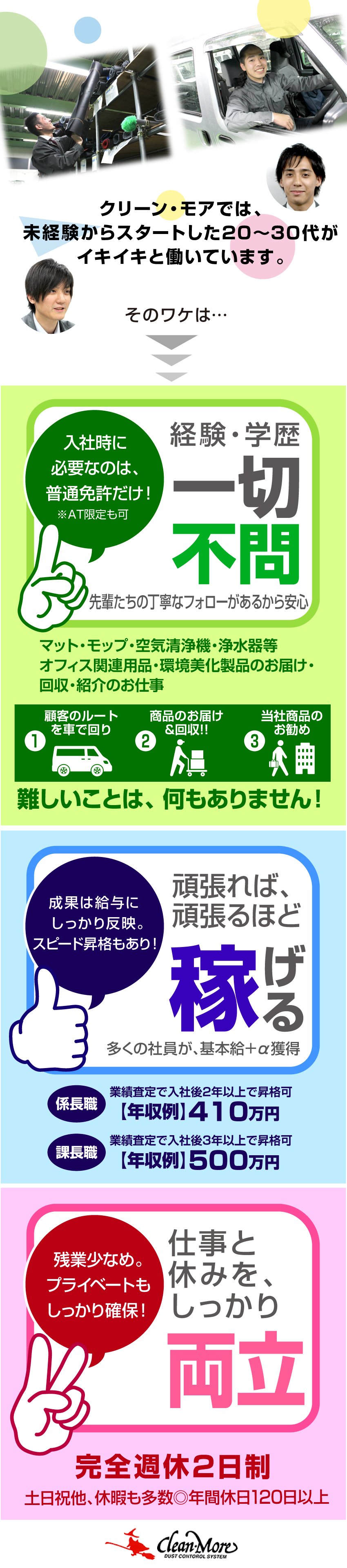 株式会社クリーン モア ルート営業 未経験者歓迎 景気に左右されない安定企業 勤務地 足立区 大田区 和光市 ほかのpick Up 転職ならdoda デューダ