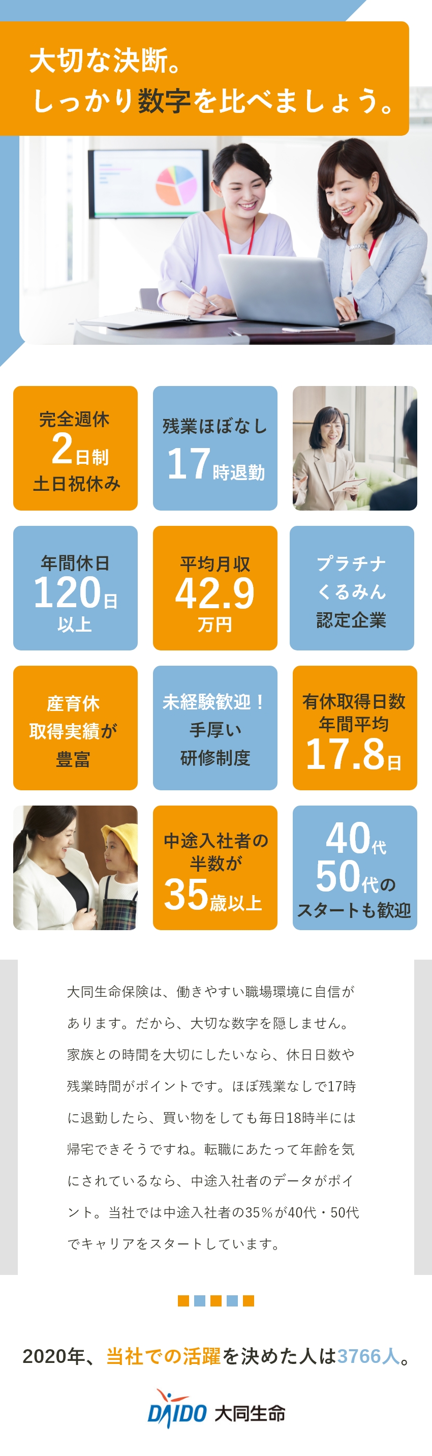 大同生命保険株式会社 企業福利厚生プランナ 50代女性活躍 基本17時退社 勤務地 札幌市中央区 苫小牧市 旭川市 ほかのpick Up 転職ならdoda デューダ