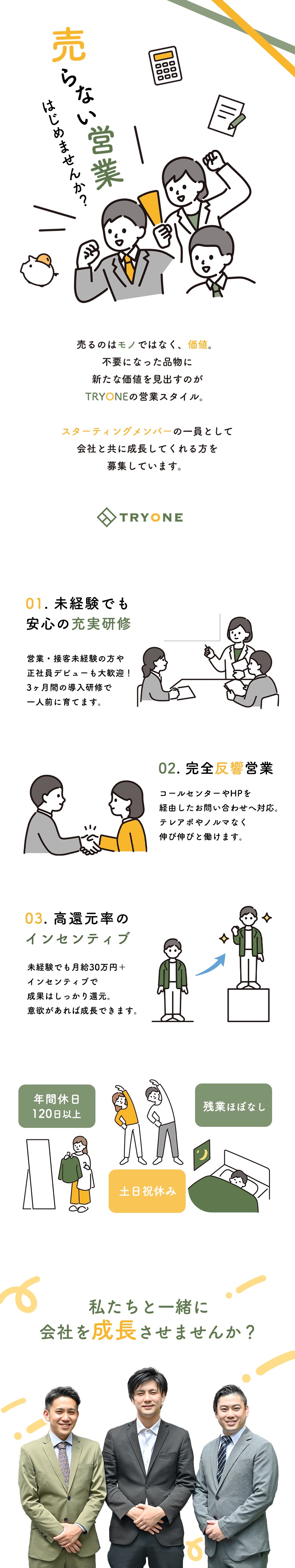 株式会社ＴＲＹＯＮＥ 反響営業／未経験歓迎／年休120日以上／インセンティブ有