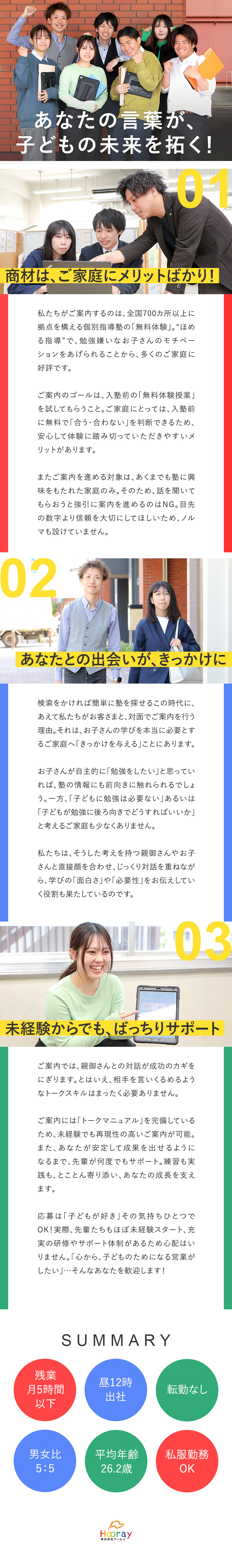 株式会社フーレイ 指導塾のPR営業／12時始業／残業ほぼなし／月収35万円も