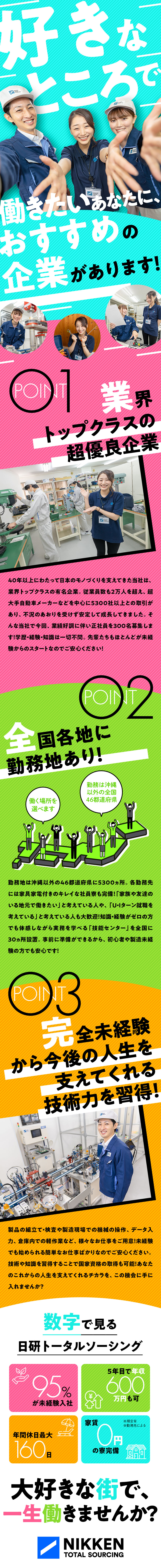 日研トータルソーシング株式会社 300名募集・完全未経験から始める！モノづくりサポート総合職