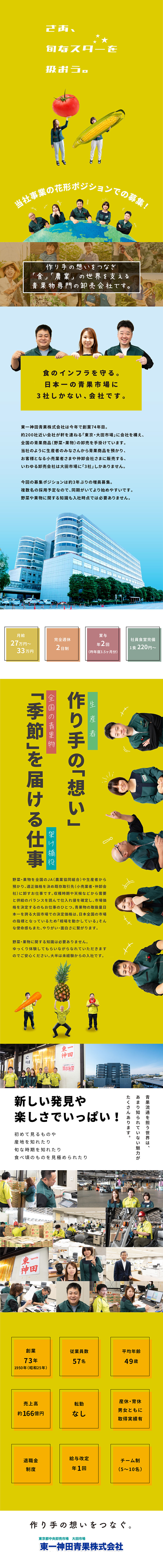 東一神田青果株式会社（東京青果株式会社グループ） 青果商社の仕入れ卸営業（完全週休2日制／月給27万円～）