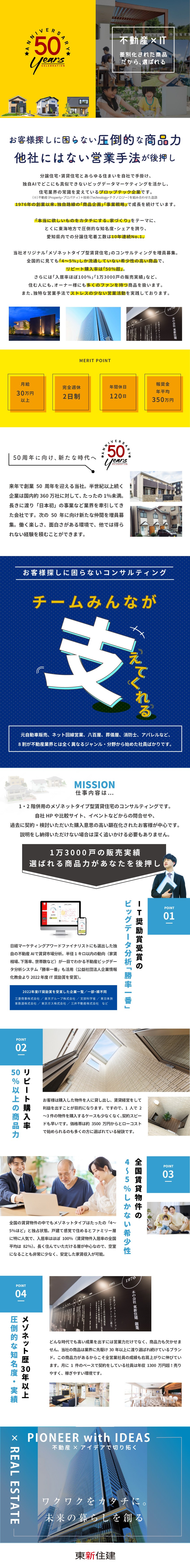 東新住建株式会社【 Toshin Housing Co., Ltd. 】(不動産テック企業TSONグループ) メゾネット賃貸住宅のコンサルティング／企画営業／年休120日