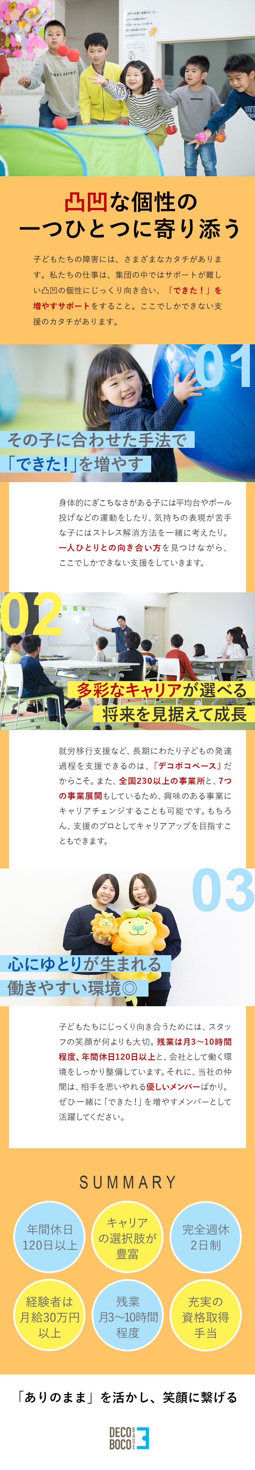 デコボコベース株式会社（ハッピーテラス・ハッピーテラスキッズ） 児童発達支援スタッフ／未経験歓迎／年休120日以上／残業少