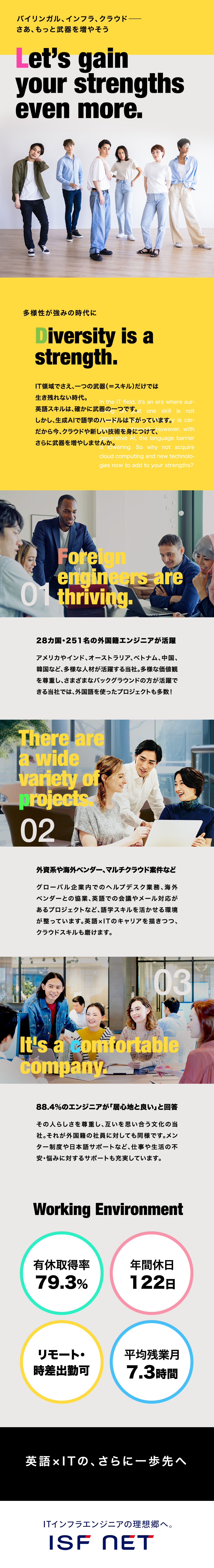 株式会社アイエスエフネット グローバルITエンジニア／残業月7.3H・有休取得79.3％