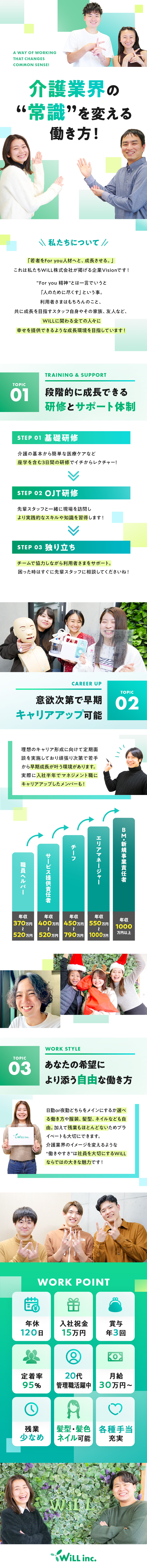 ＷｉＬＬ株式会社 介護／オープニング募集／月給30万円～／入社祝い金15万円