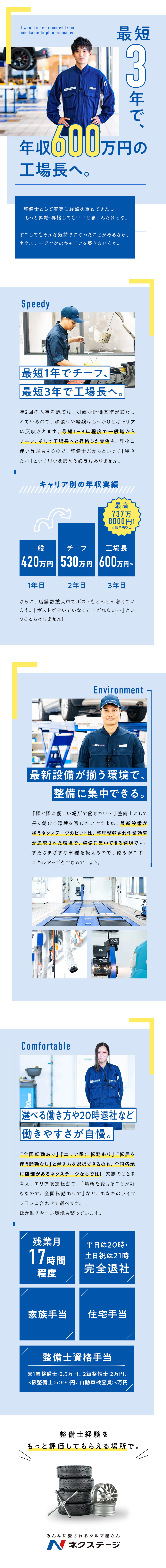 株式会社ネクステージ【プライム市場】 車の整備士スタッフ／平日20時完全退社・残業月平均17h程度