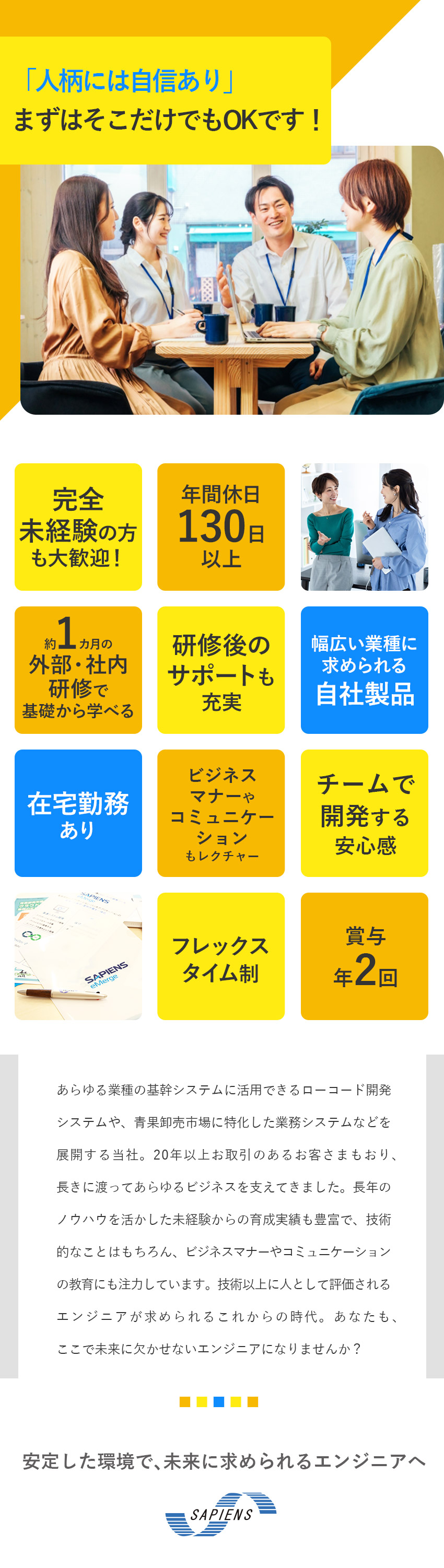 サピエンステクノロジー・ジャパン株式会社 自社製品開発エンジニア／研修3カ月／リモート有／年休133日