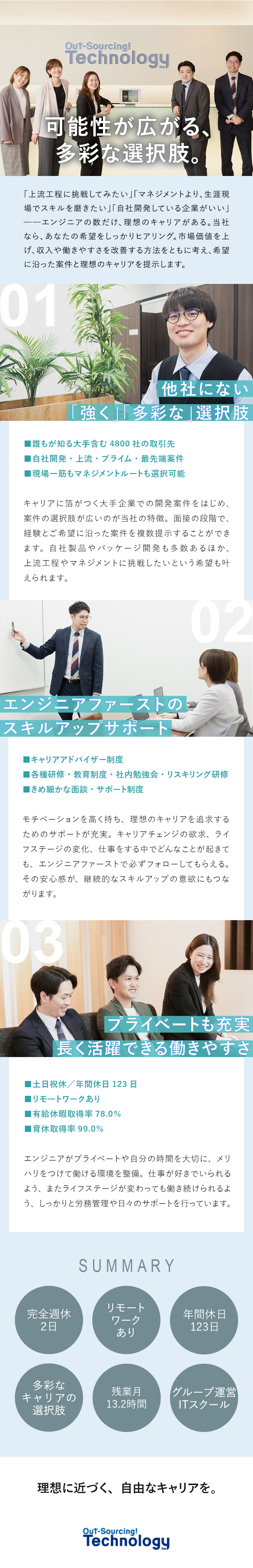 ◆豊富な案件・透明度の高い評価制度で年収UPを実現／◆手厚いスキルアップ研修で、長期的な成長を後押し／◆年間休日123日以上／資格取得祝金あり・手当充実／株式会社アウトソーシングテクノロジー ITエンジニアリング事業本部