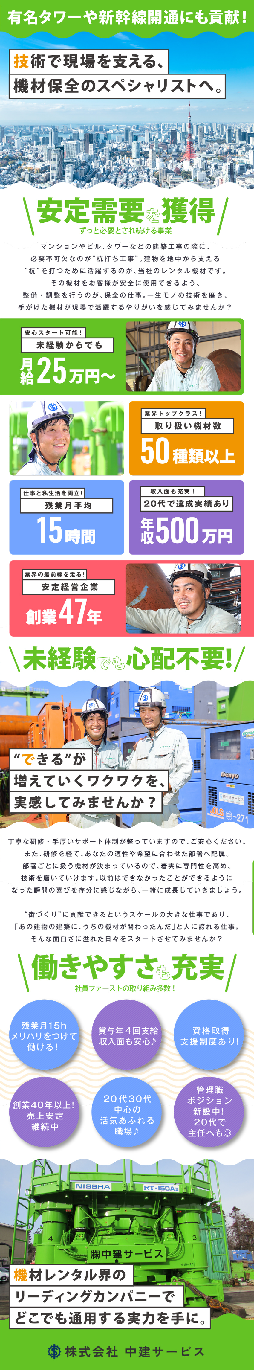 【人に誇れる仕事】街づくりの基礎を、技術で支える／【安定需要有】全国展開&保有機材数トップクラス◎／【収入面の不安なし！】賞与年4回／月給25万円～／株式会社中建サービス