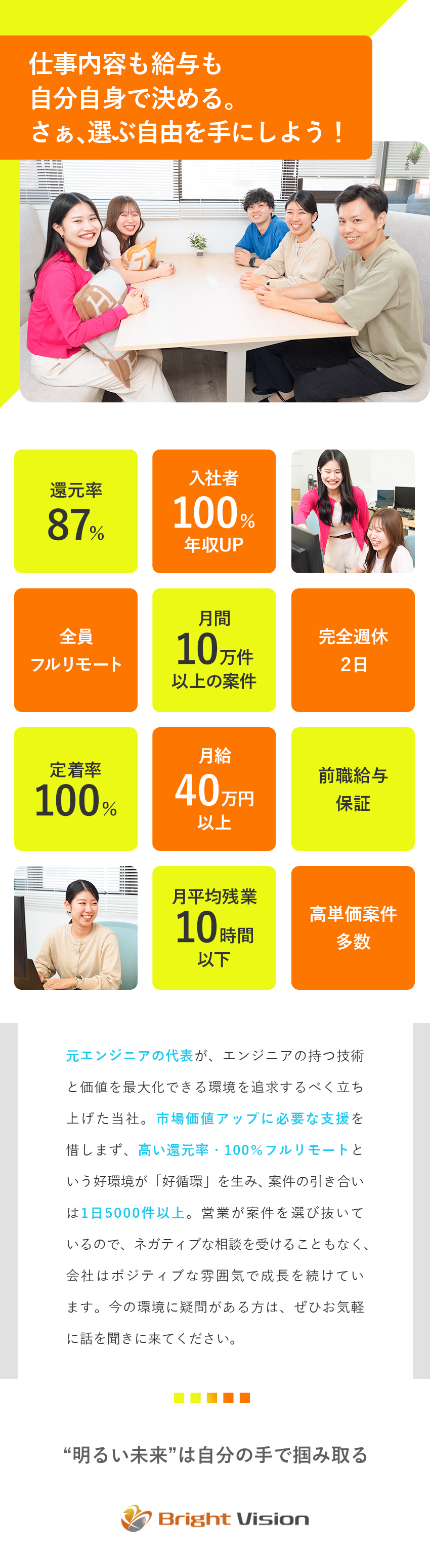 ブライトビジョン株式会社 ITエンジニア／前職給与保証／還元率87％／年休126日