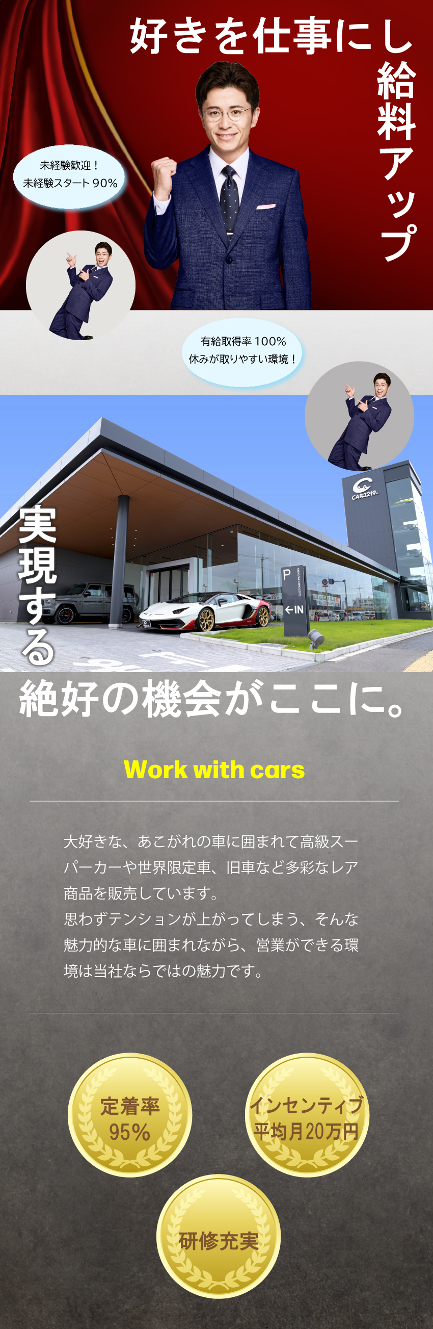 ★高級スポーツカー（限定カー）でお客様満足度が高い／★完全反響営業で成約率40％越えスタッフ続出！／★現年収越続出／月給＋インセンティブ制度＋賞与2回／株式会社スマイルランド