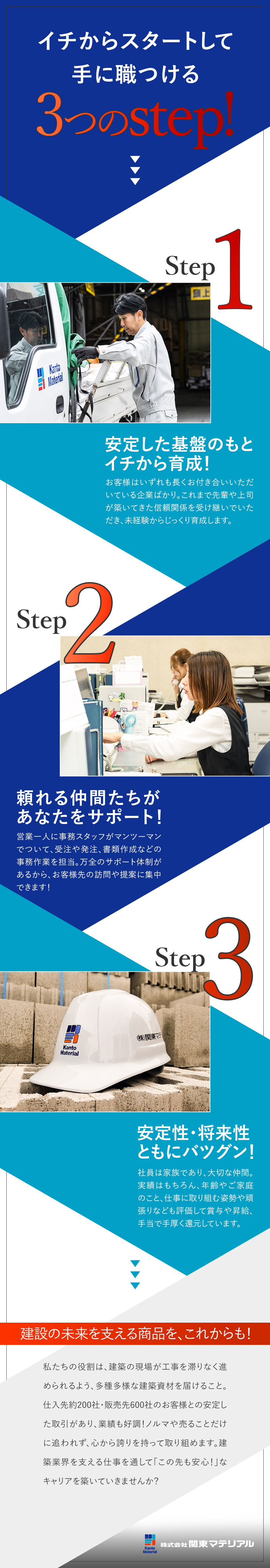 【未経験OK】営業の仕事をイチから丁寧に教えます／【安定感バツグン】大手建設会社との取引多数／【頑張りに応える待遇】仕事に取り組む姿勢を評価／株式会社関東マテリアル