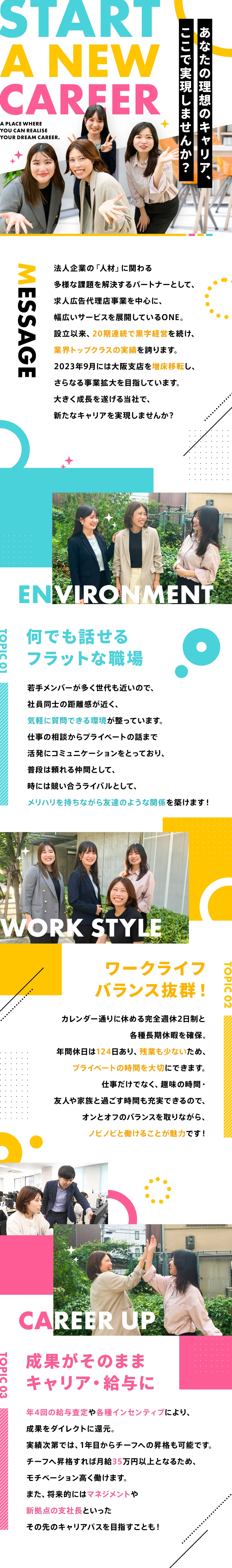 ◎経験・年齢に関係なく1年目からスピード昇格可能！／◎年4回の評価制度&各種インセンティブ支給！／◎大阪支社では20代のメンバーが多数活躍中！／株式会社ＯＮＥ　大阪支社