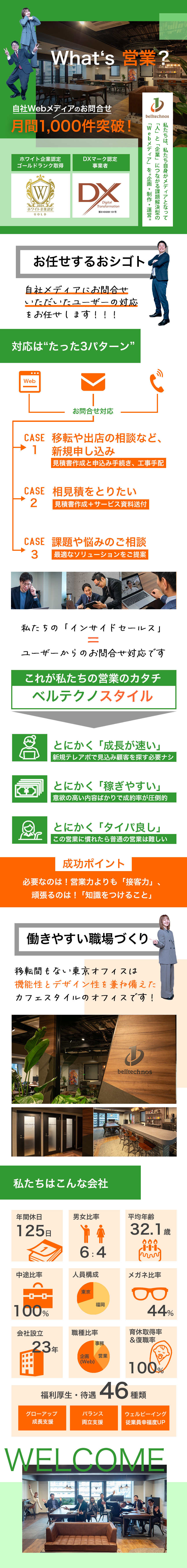 【ホワイト企業認定】将来のライフイベントにも強い♪／【営業ＤＸ】Ｗｅｂ集客メイン！新規テレアポ一切なし／【普通に稼げる】入社2年目の平均年収６５０万円以上／株式会社ベルテクノス