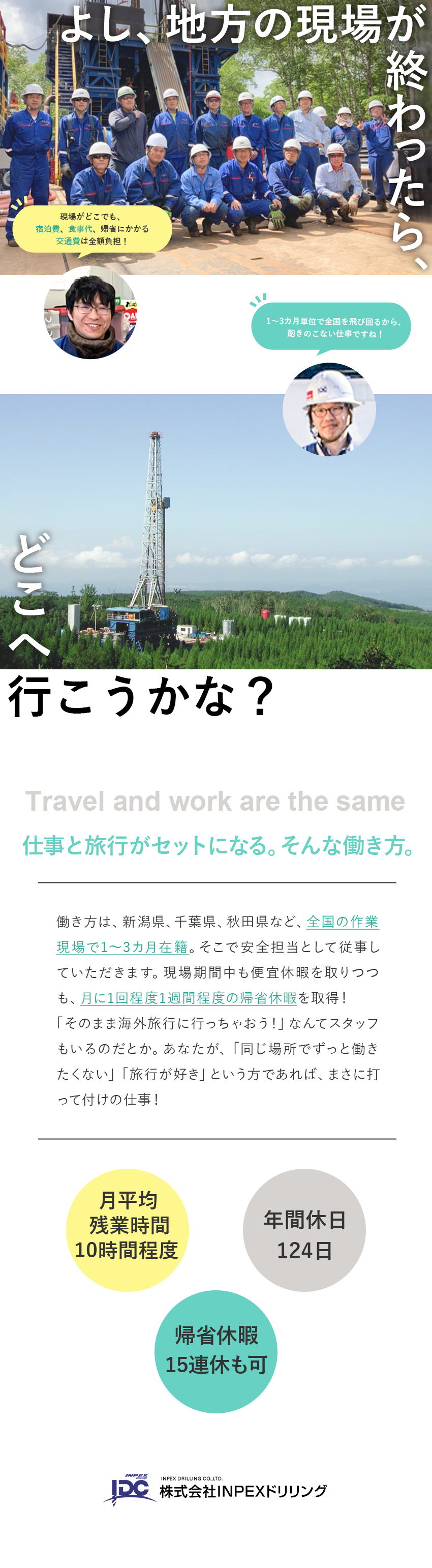 【働き方◎】全国の現場に安全担当として在籍！／【安定基盤◎】売上2兆円規模の上場企業グループ／【待遇◎】住宅・食事手当有／残業10時間程度／株式会社ＩＮＰＥＸドリリング(株式会社INPEXの100%出資グループ会社)