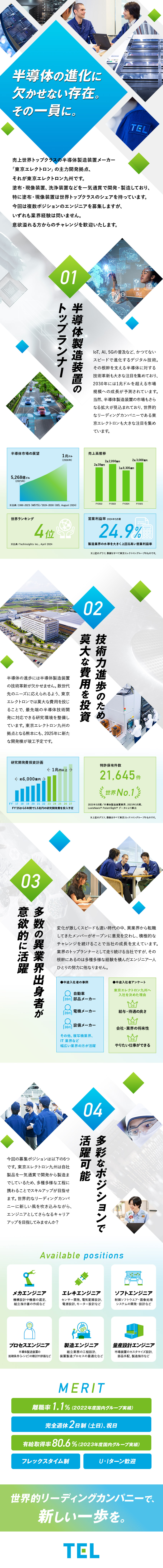 メカ・エレキ・ソフト・プロセス・製造・量産設計募集／業界未経験歓迎／自社開発を上流から一気通貫で経験／働きやすさ／離職率1%台・完全週休２日・フレックス／東京エレクトロン九州株式会社(東京エレクトロングループ)