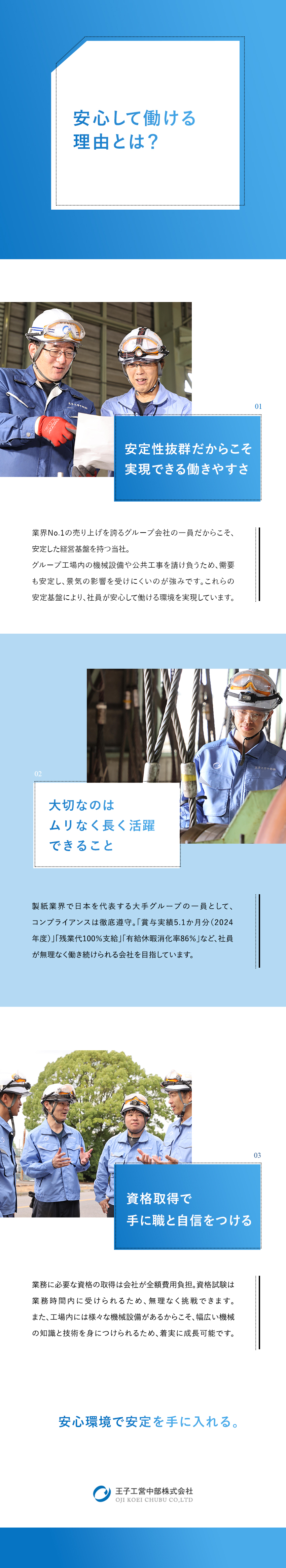 【王子HDの安定感】年収400万円／賞与5.1か月／【未経験採用】資格手当あり＆取得は就業時間内／【働きやすい】有給取得率86％／年間休日115日／王子工営中部株式会社(王子ホールディングス)