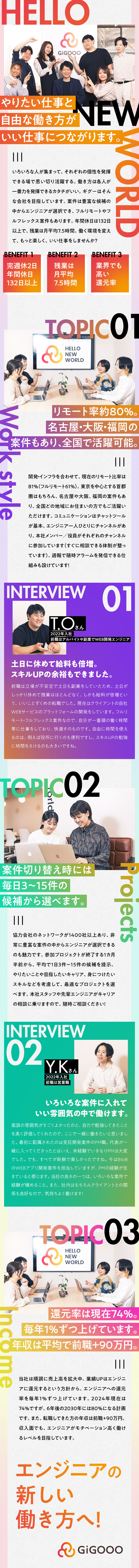 ★転職してきた方の年収は平均で90.1万円UP／★エンジニアへの還元率74％。毎年1％ずつUP／★年休132★残業平均7.5h★フルフレックスも／株式会社ギグー