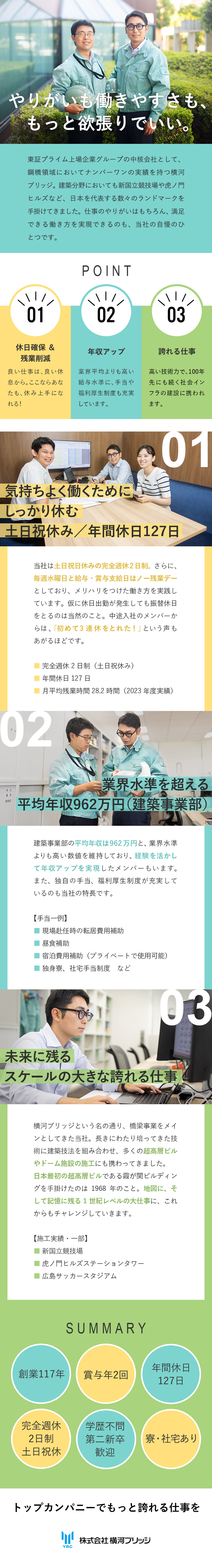 【安定】業界1位の実績を持つリーディングカンパニー／新国立競技場など、国内外のランドマークを多数建築／【働きやすさ】年休127日／土日祝休み／長期休暇可／株式会社横河ブリッジ(横河ブリッジホールディングスグループ)