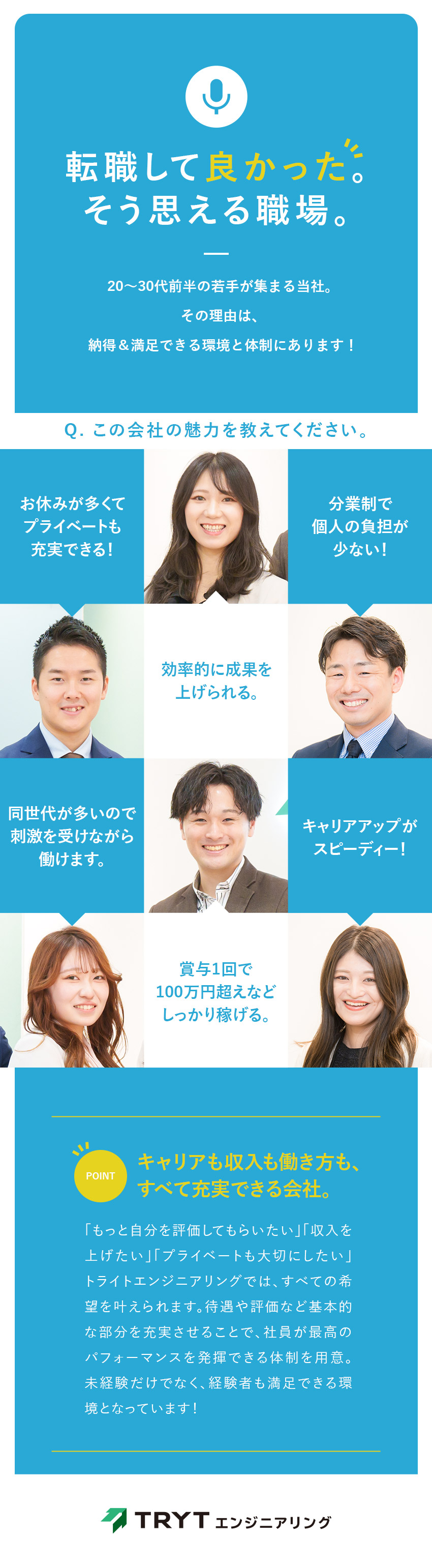 個人の負担が少ない分業制＆チームで成果を上げていく／訪問先やスケジュールは本人の自由。個人ノルマもなし／引っ越し費用負担／年休124日／残業月20h以下／株式会社トライトエンジニアリング　(トライトグループ)