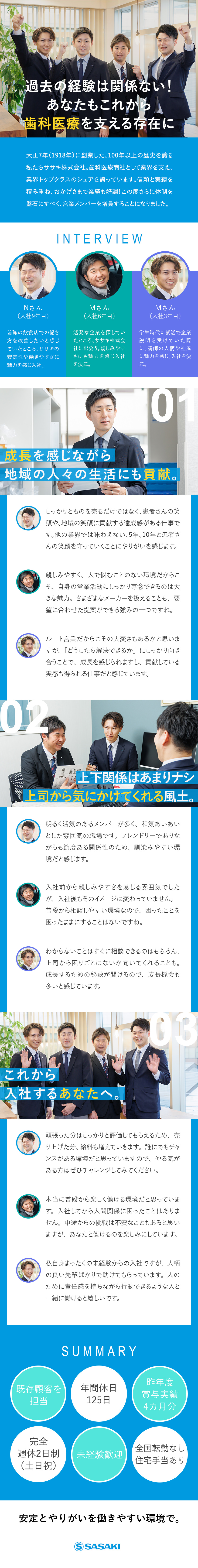 【未経験歓迎】充実のフォロー体制で安心して働ける／【安定性◎】業界トップクラスシェアで将来性も抜群／【賞与昨年度実績4カ月】昇給年1回／各種手当充実／ササキ株式会社