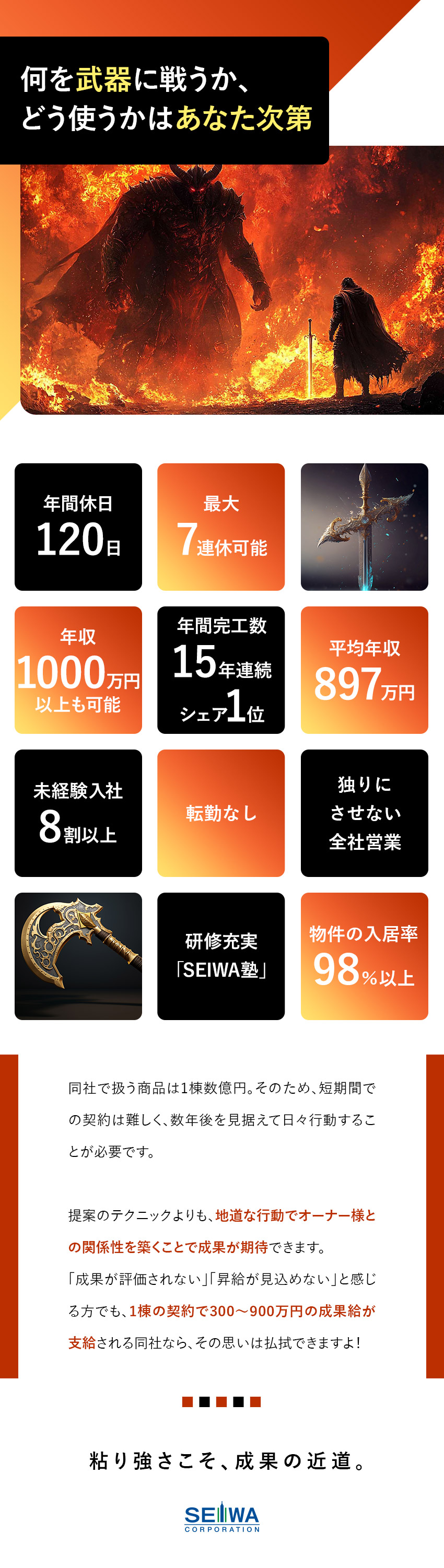 ◎上司・他部署が後方から支援。会社全体で育てます／◎年間完工数15年連続シェアNo.1。抜群の知名度／◎中途社員の平均年収897万円。成果を給与で還元／生和コーポレーション株式会社