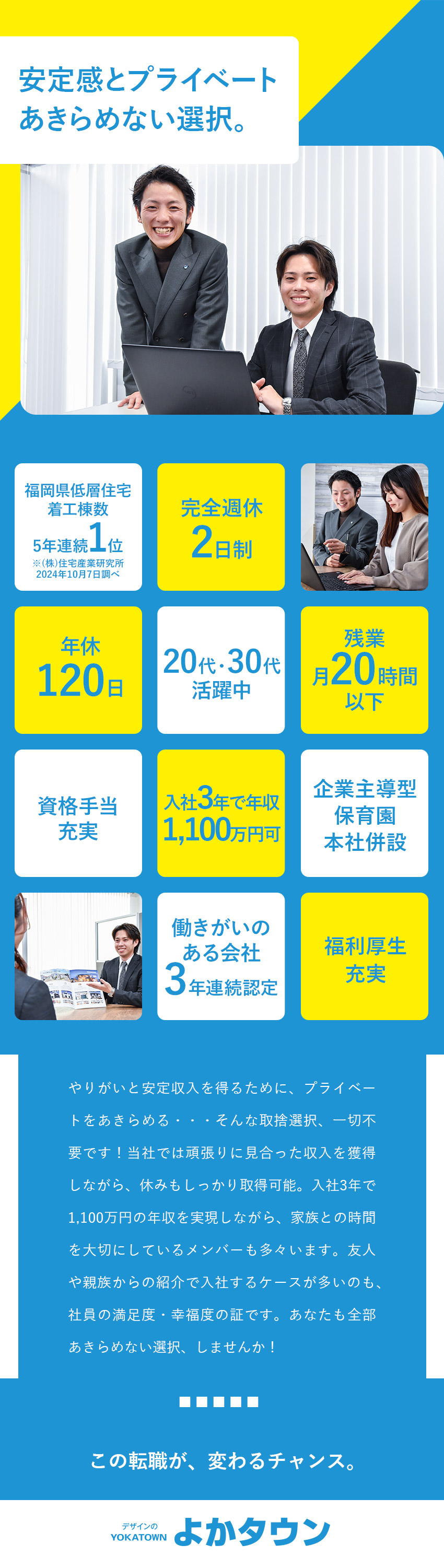 頑張りを評価★3年で年収1,100万円達成も可能！／チームワーク抜群★20代～30代の若手を中心に活躍／プライベート充実★完全週休2日＆残業月20h程度／株式会社よかタウン(ケイアイスター不動産グループ)