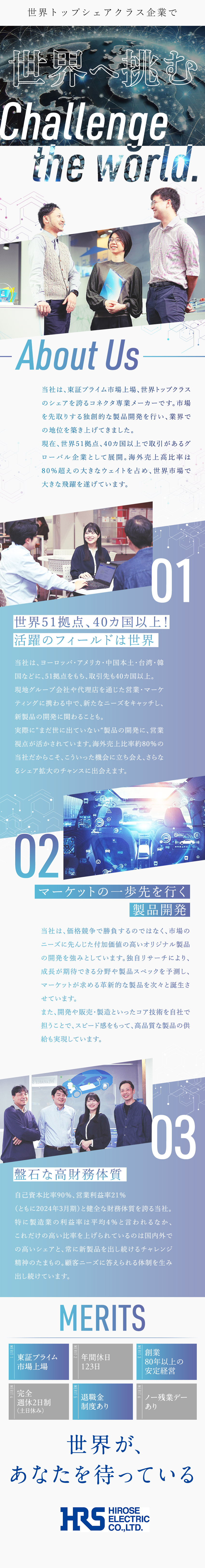 【フィールドは世界】40カ国で取引のある上場企業！／【健全経営】自己資本比率90％／営業利益率21％超／【働き方改革推進中】年間休日123日／男性育休実績／ヒロセ電機株式会社【プライム市場】(ヒロセ電機グループ)