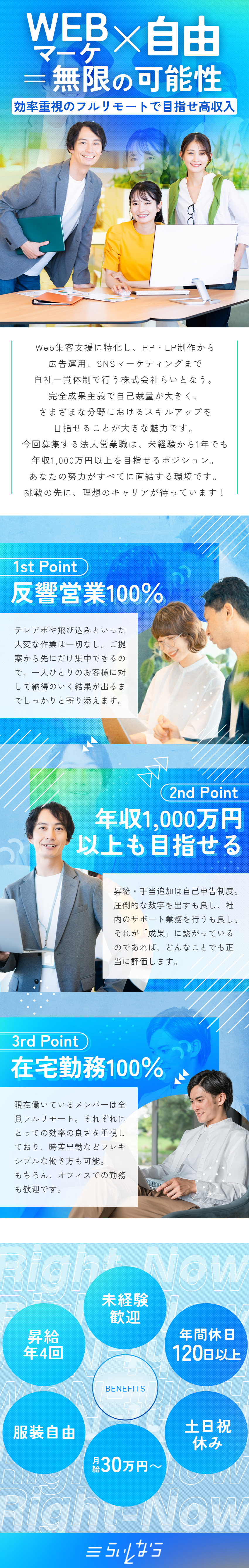 【フルリモートOK】効率を重視して働ける環境／【未経験歓迎】年収1,000万円以上が目指せる／【20～30代活躍中】注目のWEBマーケ事業／株式会社らいとなう