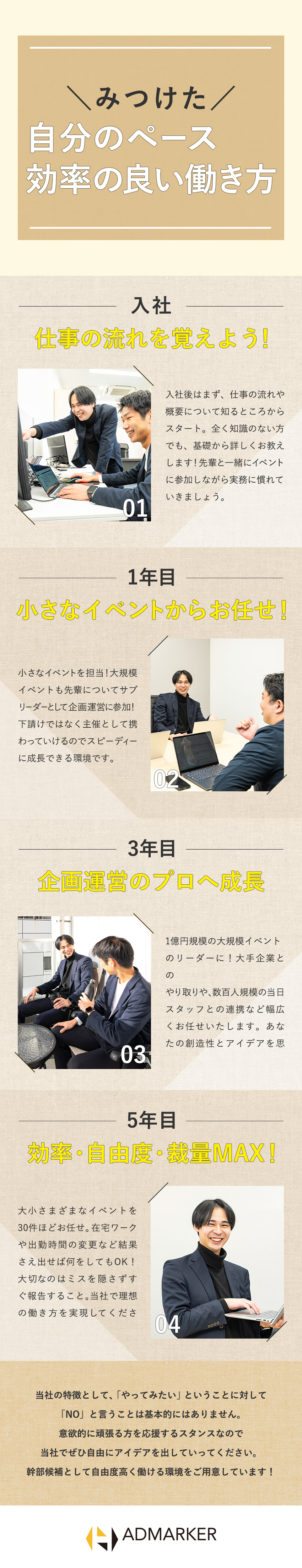 【やりがい大】幹部候補としての採用／裁量大／【自由な社風】自分のペースで理想の働き方を実現／【成長】8年連続黒字の成長企業／IT知識が身に付く／株式会社アドマーカー