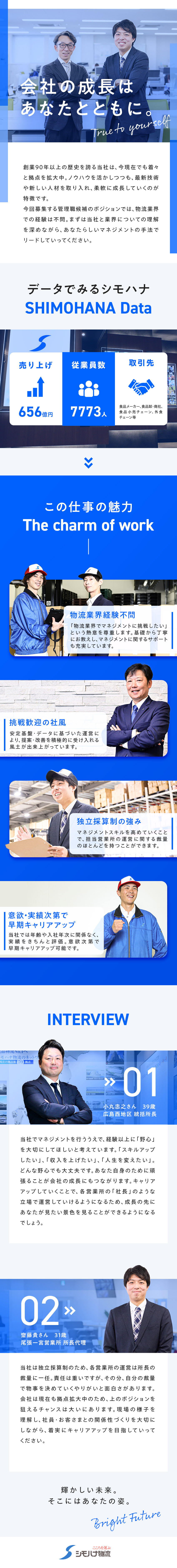 【成長企業】売上656億円・従業員数7773人／【裁量大】安定企業の管理職候補・挑戦歓迎の社風／【収入UP】初年度から年収600万円以上も可能／シモハナ物流株式会社、関東シモハナ物流株式会社【合同募集】