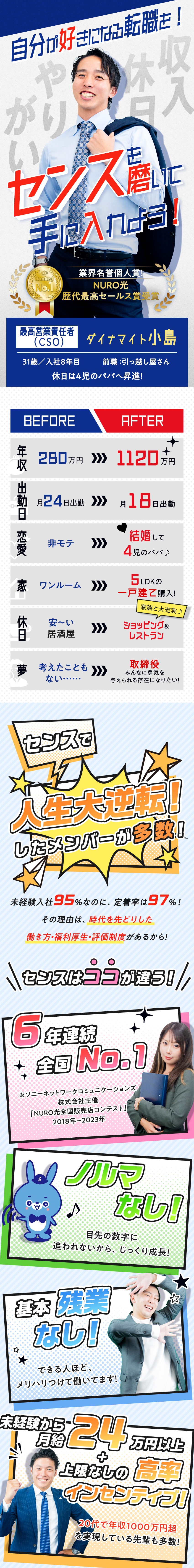 時代を先どりした福利厚生／週休3日や月末5連休も可／95％未経験でも業界No.1／条件に合う方全員面接／1人ひとりに合わせた充実の研修で、定着率97％☆／センスグループホールディングス株式会社