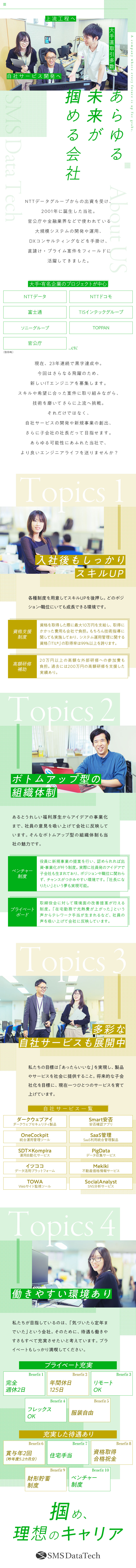 NTTデータグループの出資を受ける成長企業／大手・有名企業の直請け・プライム案件多数／休暇は多く残業は少なめ！リモート・フレックスも可能／株式会社エス・エム・エス・データテック