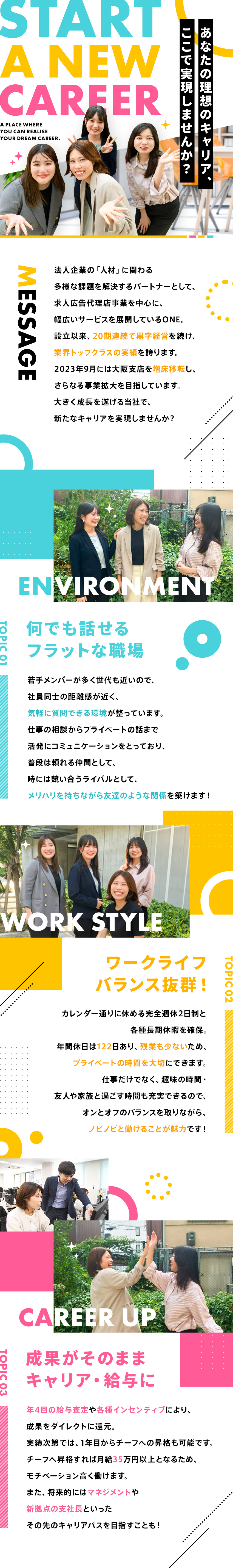 ◎経験・年齢に関係なく1年目からスピード昇格可能！／◎年4回の評価制度&各種インセンティブ支給！／◎大阪支社では20代のメンバーが多数活躍中！／株式会社ＯＮＥ　大阪支社