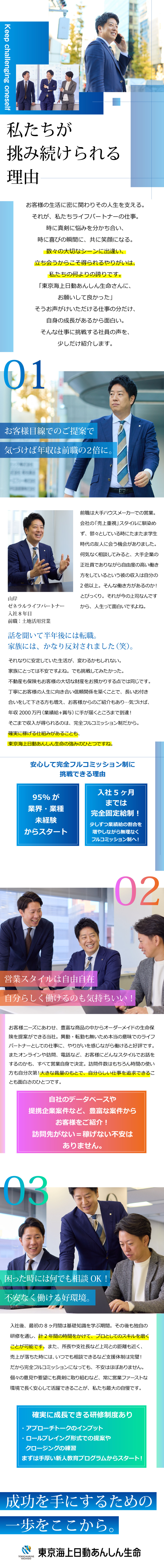 【抜群のサポート体制】業界未経験からの挑戦者も多数／【入社3年目からは完全業績給制】頑張った分が収入に／【ノルマなし】訪問先もスケジュール管理も本人次第！／東京海上日動あんしん生命保険株式会社