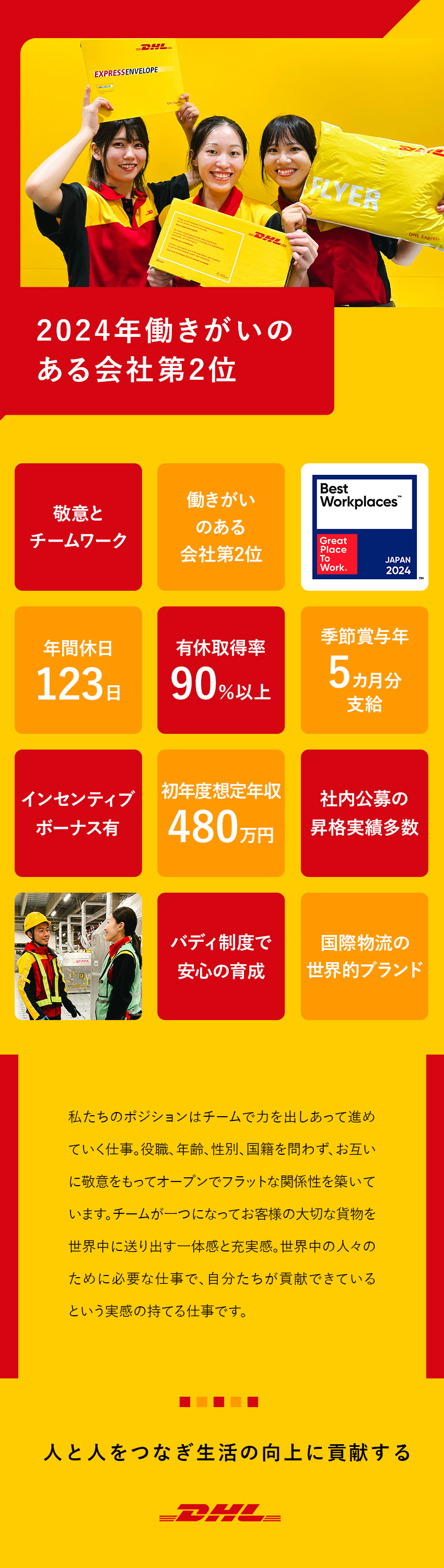 世界最大手のグローバル物流企業のため、安定性抜群！／年休123日／有休取得率90％以上／社内制度充実／季節賞与年5カ月分＋インセンティブ賞与／ディー・エイチ・エル・ジャパン株式会社（DHLジャパン株式会社）