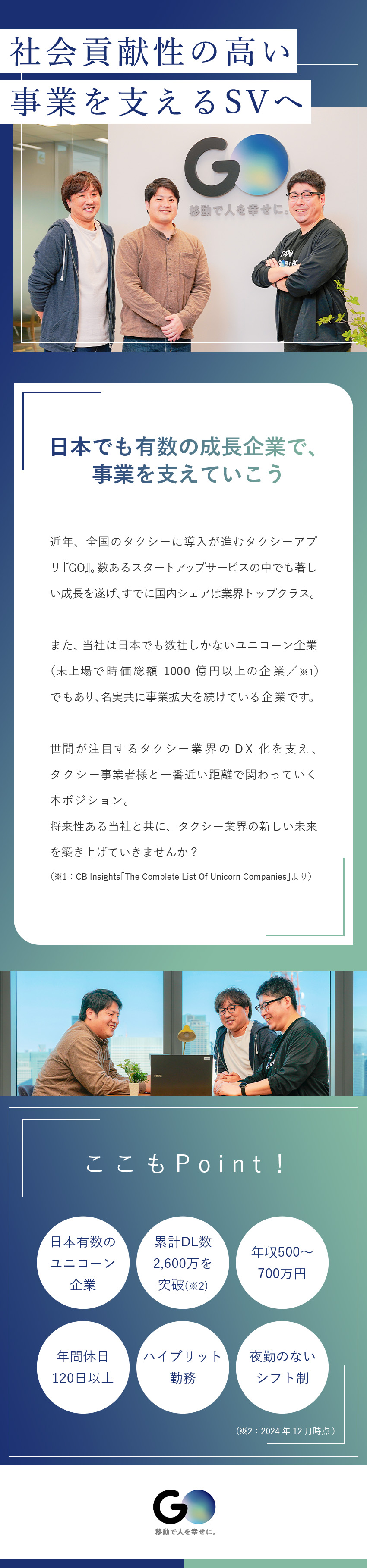 日本有数のユニコーン企業『GO』のスーパーバイザー／toB向けのカスタマーサポート／夜勤なしの働き方／月41万円以上／年休120日以上／ハイブリット勤務／ＧＯ株式会社