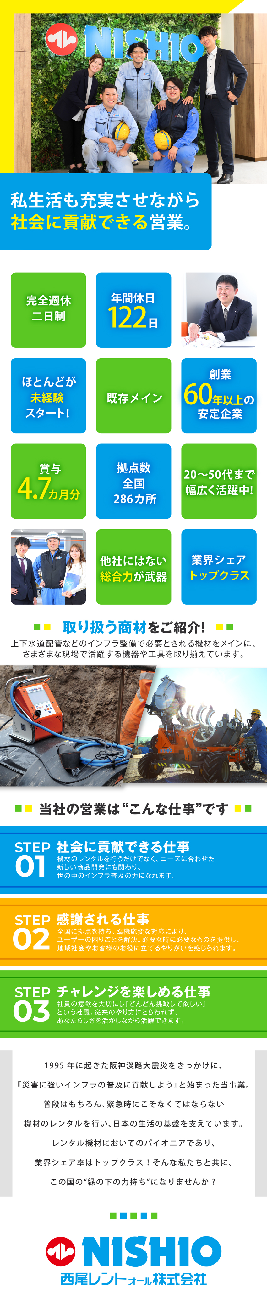 【社会に貢献】レンタルを通じて人々の生活を支える！／【安定基盤あり】上場企業の子会社／創業60年以上／【メリハリある働き方】土日祝休み／年間休日122日／西尾レントオール株式会社（配管機器営業部）