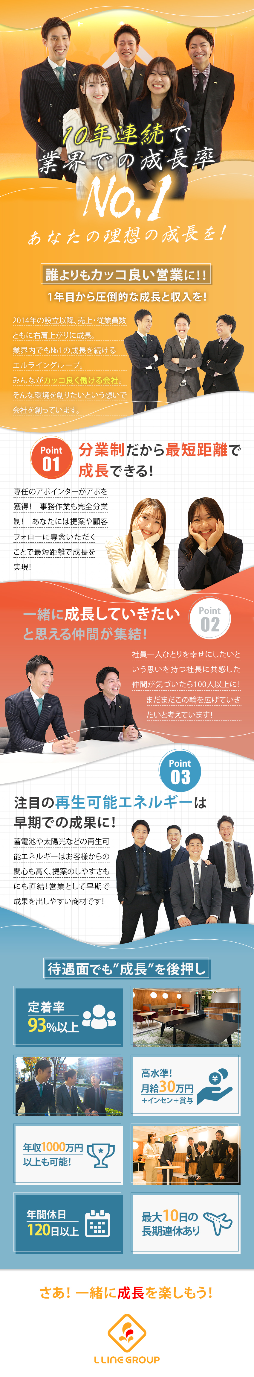 反響営業｜地球規模で注目される再生可能エネルギー／学歴・経験不問｜未経験から月給30万円スタート！／無駄を徹底排除｜完全分業制！年間休日120日！／株式会社エルライングループ