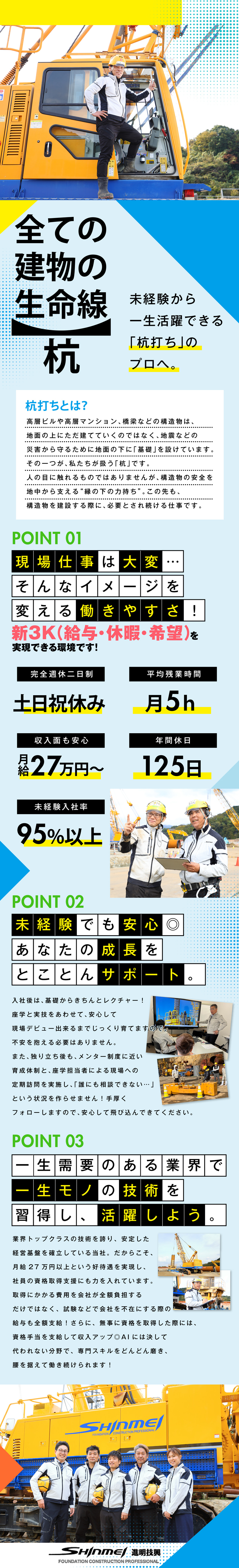 【安定需要あり】競合少&AIには代われない領域／【未経験でも安心】月27万円～／基礎から学べる研修／【働きやすさ】年間休日125日で残業も月平均5h◎／株式会社進明技興