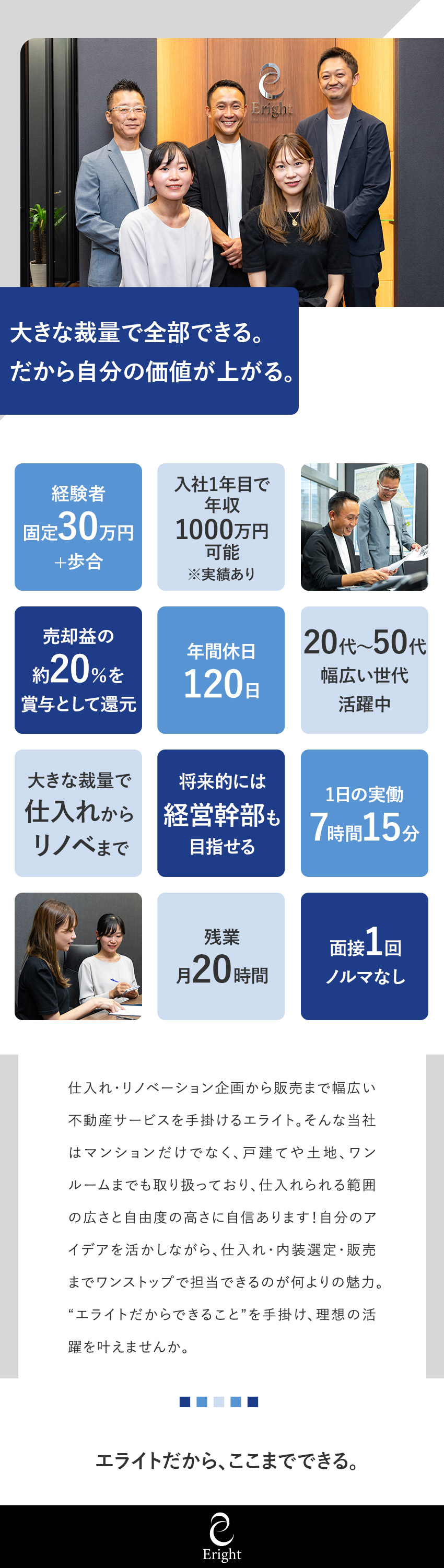 【キャリアUP】年収1000万円可！幹部も目指せる／【唯一無二】仕入れからリノベまで知識が身につく／【働きやすい】年休120日／駅徒歩3分／転勤なし／株式会社エライト