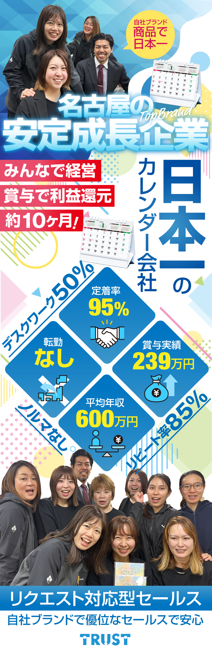 【安定◎】日本一の自社ブランドのギフト用ヒット商品／【未経験OK】多くの社員が未経験から年収600万へ／【働きやすさ】年間休日118日。有休消化100%／株式会社トラスト