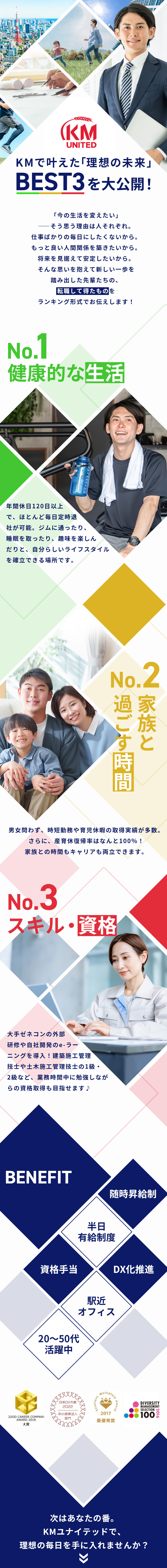 ■残業月平均3.61h■原則定時退社＆時短勤務あり／■年休120日以上■完全週休2日制・土日祝休み／■スキルアップ支援■スペシャリスト認定あり／株式会社ＫＭユナイテッド