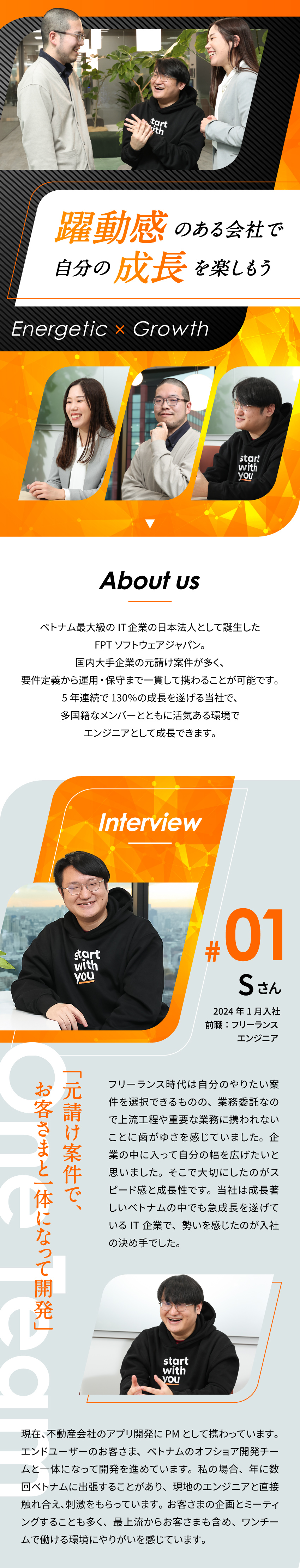 【外資IT企業】約7万人超が在籍するFPTグループ／大手プライム案件に最上流から参画し、経験を積める／年間休日125日／残業月12.6H／月給35万円～／ＦＰＴソフトウェアジャパン株式会社