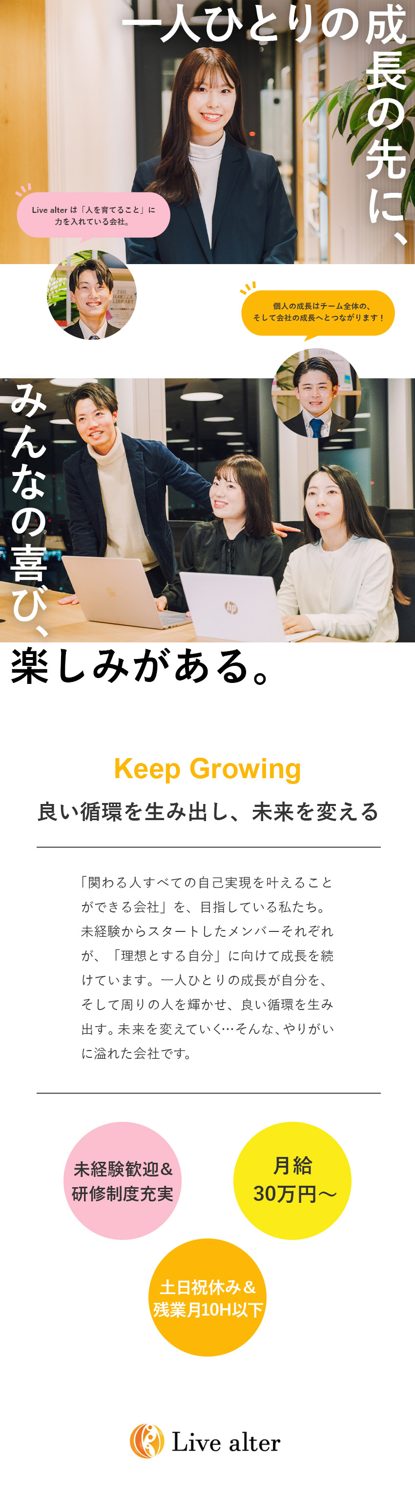 充実の研修制度★9割のメンバーが未経験からスタート／好環境★月60万円以上も可能／土日祝休／在宅勤務も／やりがいを実感★自分の成長が会社の成長とリンクする／株式会社Ｌｉｖｅ　ａｌｔｅｒ