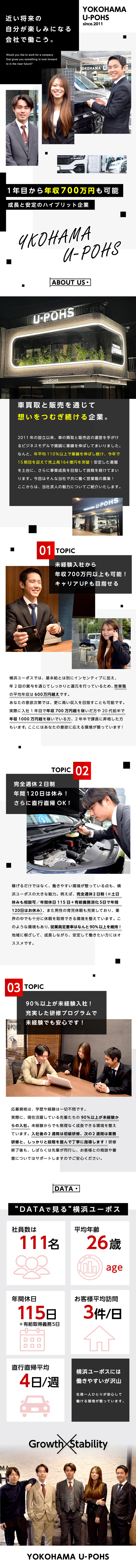 【売上高164億円】12期連続黒字経営で安定性抜群／【ノルマなしの反響型】平均年収は600万円越え／【未経験・第二新卒歓迎】1ヶ月の丁寧な研修有／株式会社横浜ユーポス