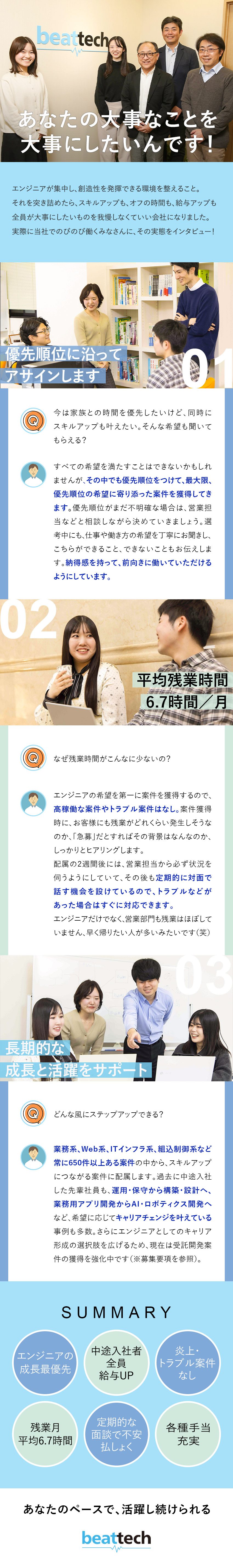 給与◎過去中途入社者は全員年収アップを実現／成長◎勉強会・階層研修で理想のスキルアップ／働きやすさ◎完全週休2日制／残業月平均6.7ｈ／ビートテック株式会社