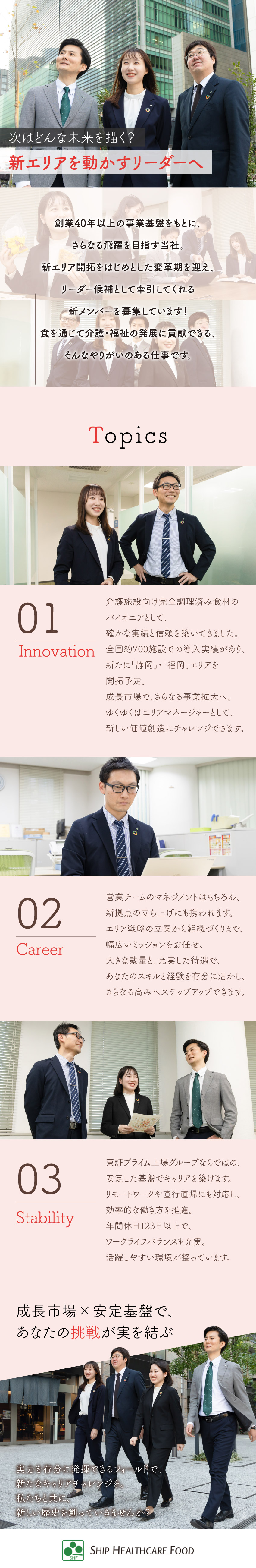 【安定基盤】成長市場×上場グループで安心の環境／【スキルアップ】新拠点で市場開拓＆リーダー経験／【働きやすさ】柔軟な働き方でプライベートも充実／シップヘルスケアフード株式会社(シップヘルスケアグループ)