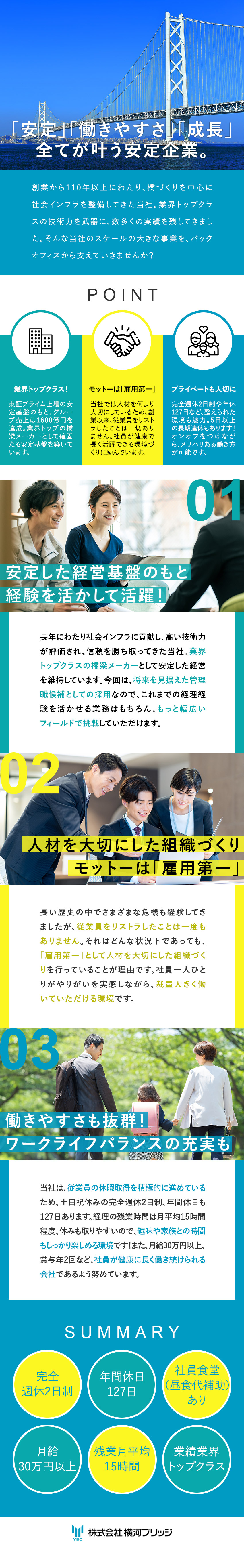 業界トップクラス／グループ売上高1,600億円達成／安定性抜群／東証プライム上場のグループ中核会社／30~40代活躍中！／年休127日・月給33万円～／株式会社横河ブリッジ(横河ブリッジホールディングスグループ)